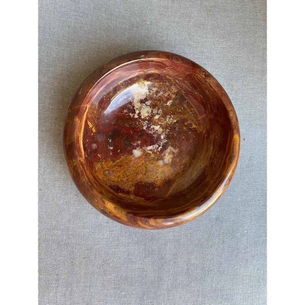 Bowl Onyx Natural Dish Marbled Brown Cream Heavy Vintage Label Genmuine Gem s8